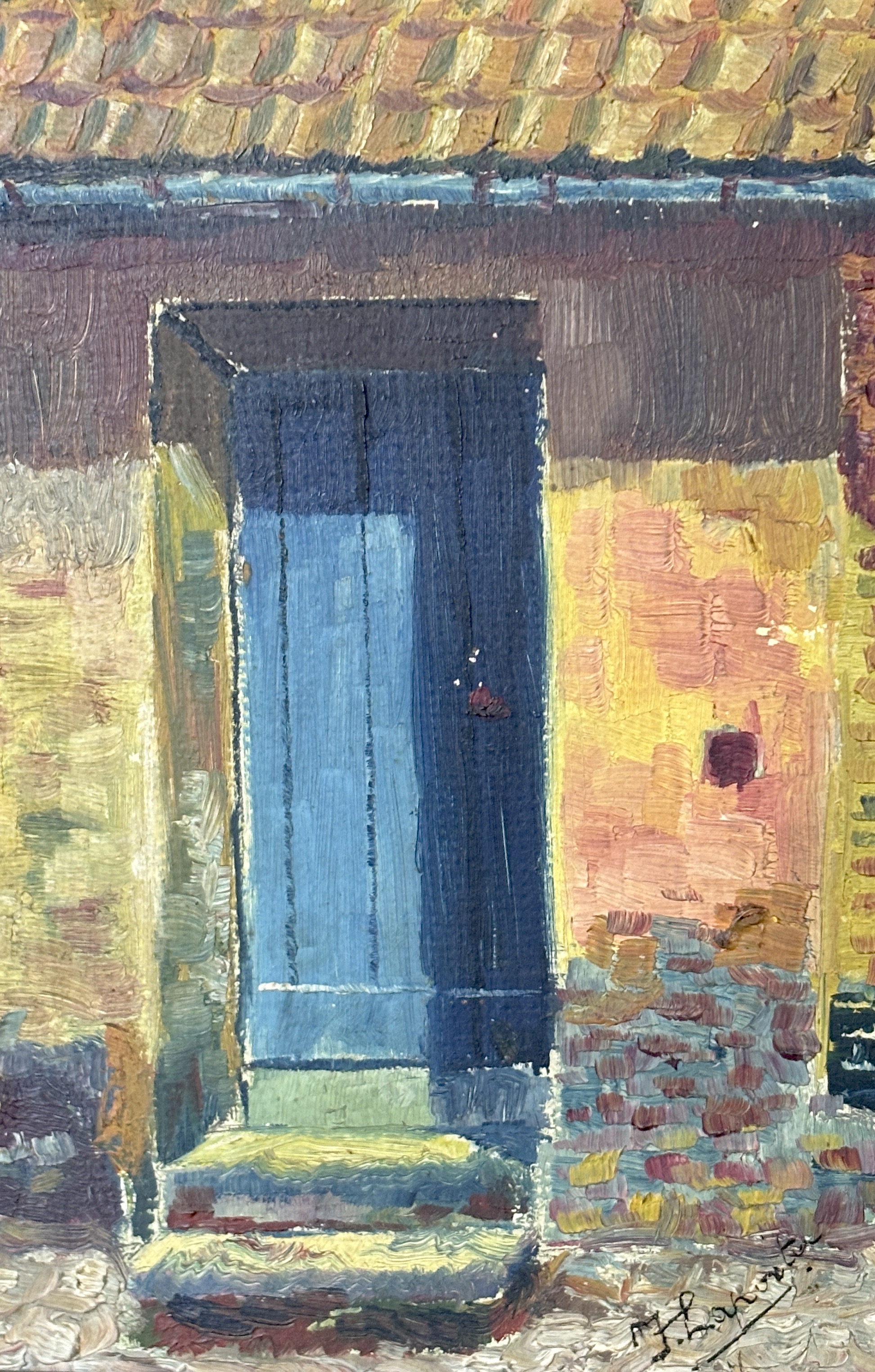 J Laporta, Continental oil on board, Study of a doorway, signed, 22 x 15cm